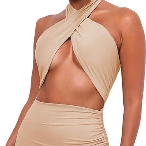 MyOutfitOnline: Ruched Halter Dress w/ Tie